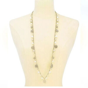 Snowflake Pearl Silver-Tone Pave Imitation 36 Strand Necklace